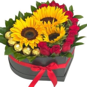 Girasol x 3 con yute – floristería chia